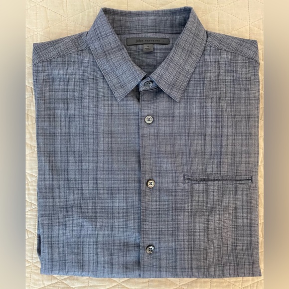 JOHN VARVATOS Micro Print Lightweight Sleeve Keeper Sport Shirt in Blue M $228 - Picture 1 of 6